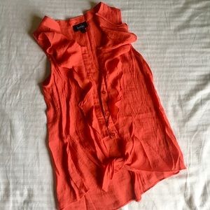 Orange Ruffled Sleeveless Tie-Front Blouse